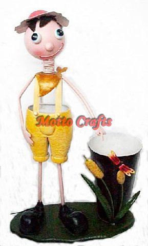 metal boy with garden pot decoration 