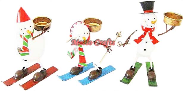 Iron Christmas Snowman Tealight Holder 