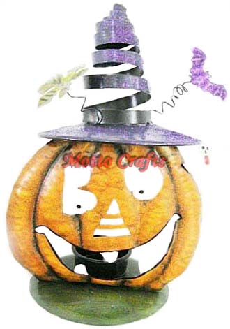 Iron Pumpkin With Witch Hat Tealight Holder 